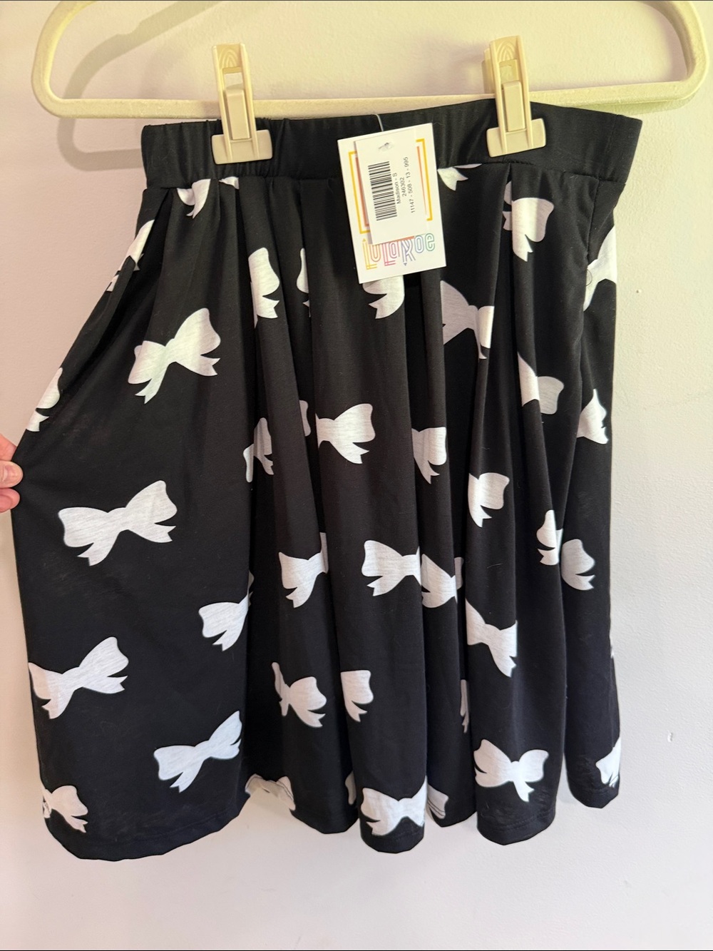 LuLaRoe Black Skirt with White Bow Print